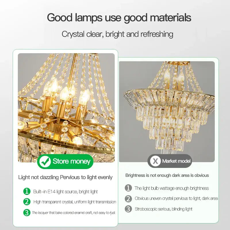 Modern gold crystal chandelier for villa living room