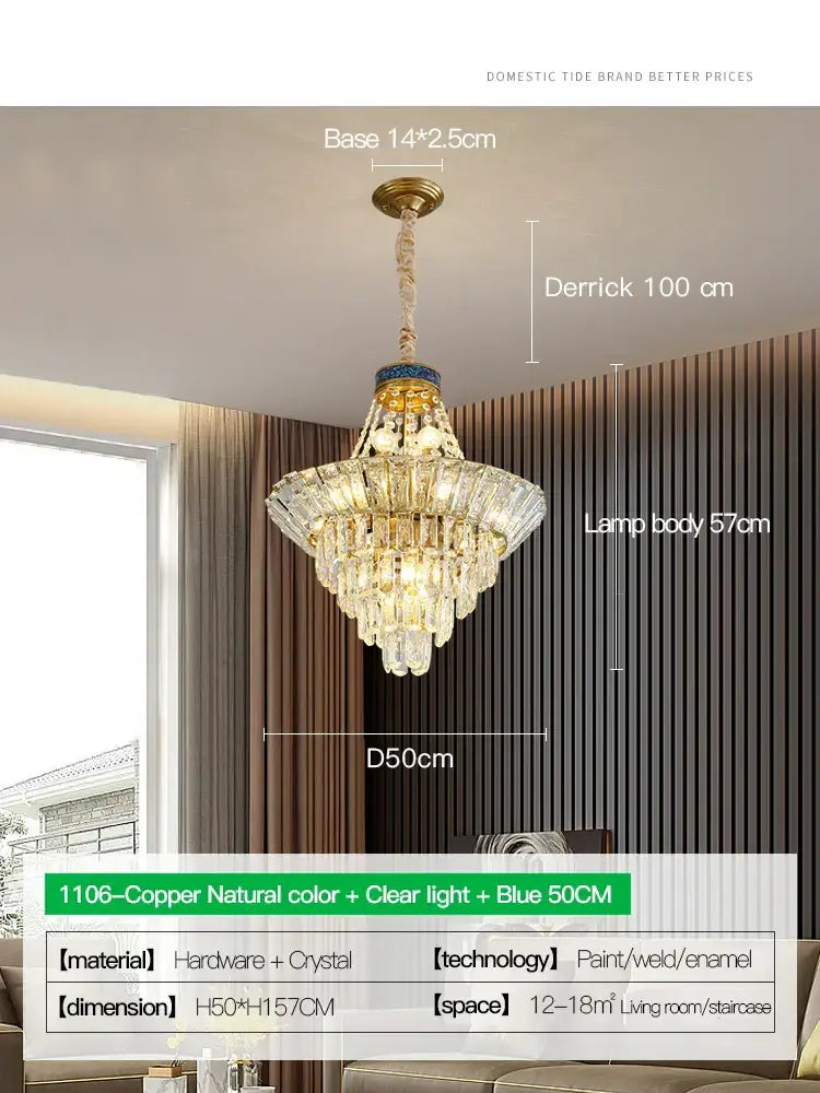 Modern gold crystal chandelier for villa living room