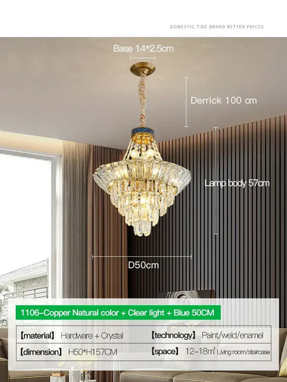 Modern gold crystal chandelier for villa living room
