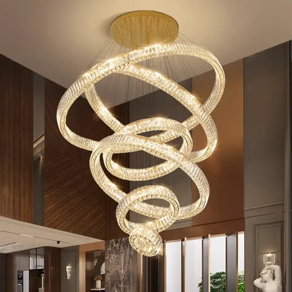 Modern gold multi tier crystal chandelier living room pendant light