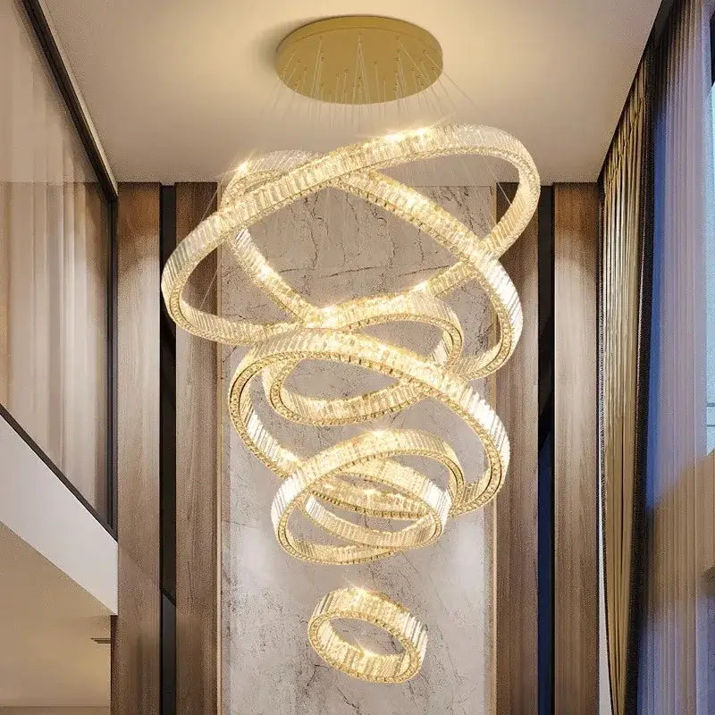 Modern gold multi tier crystal chandelier living room pendant light