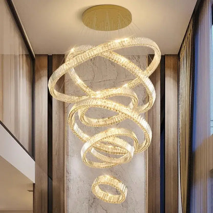 Modern gold multi tier crystal chandelier living room pendant light