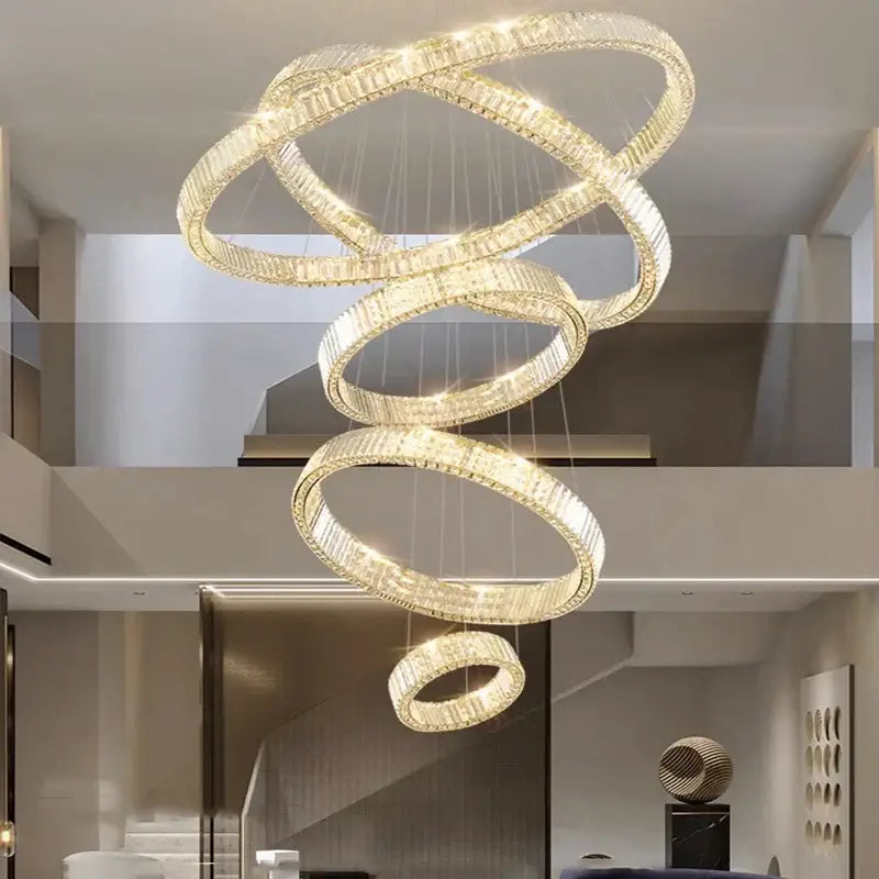 Modern gold multi tier crystal chandelier living room pendant light