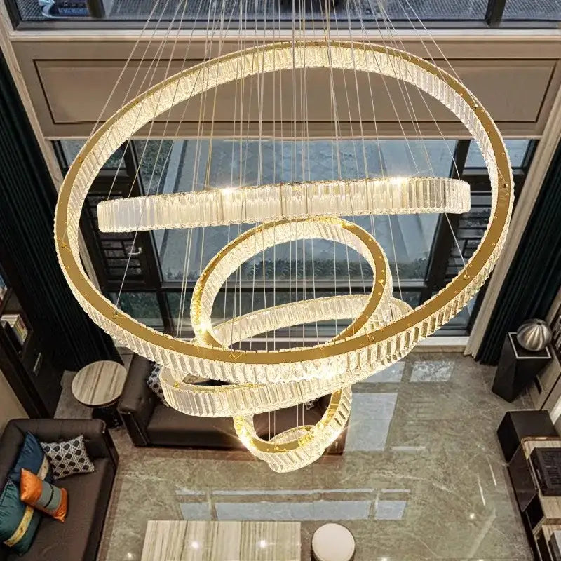 Modern gold multi tier crystal chandelier living room pendant light