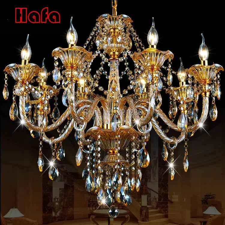 Classic golden crystal chandelier living room light