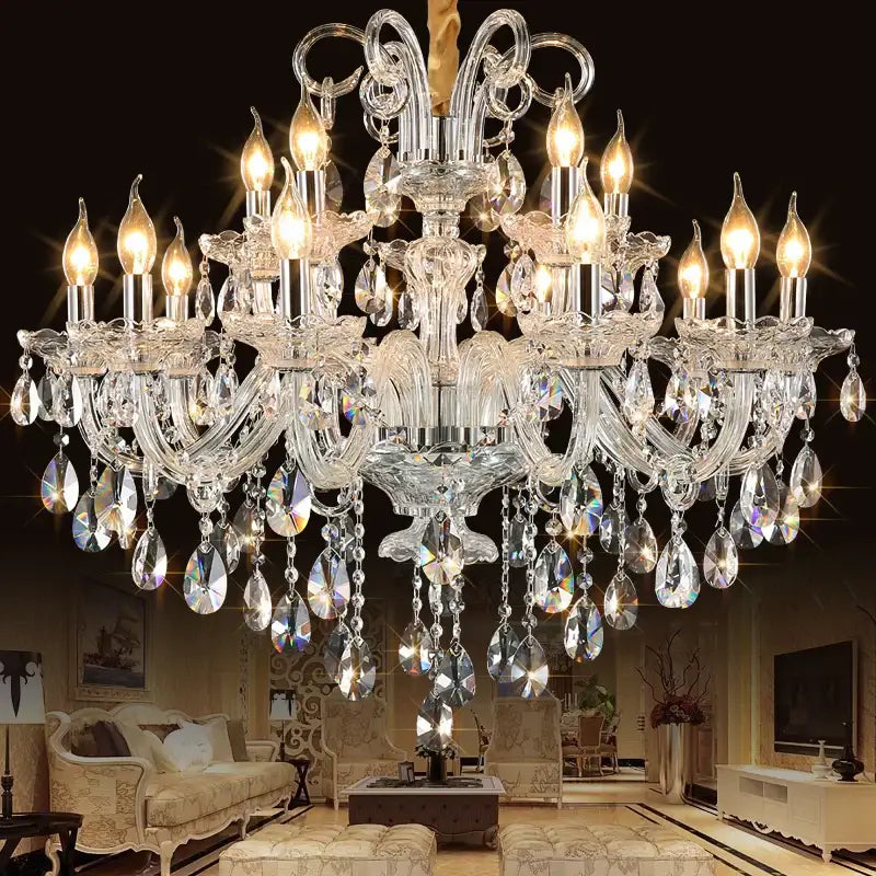 Luxury modern silver crystal chandelier living room light fixture
