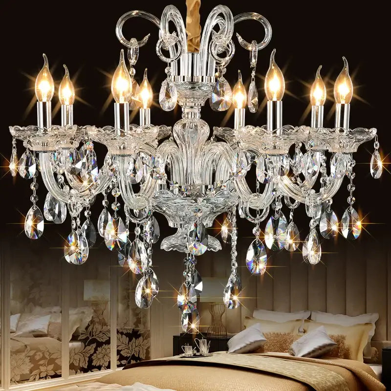 Luxury modern silver crystal chandelier living room light fixture