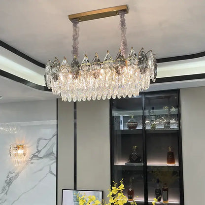 Luxury gold and gray crystal chandelier living room lighting