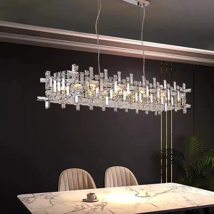 Modern rectangular gold crystal chandelier for dining room