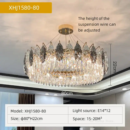 Luxury gold and gray crystal chandelier living room lighting