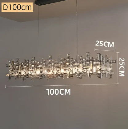 Modern rectangular gold crystal chandelier for dining room