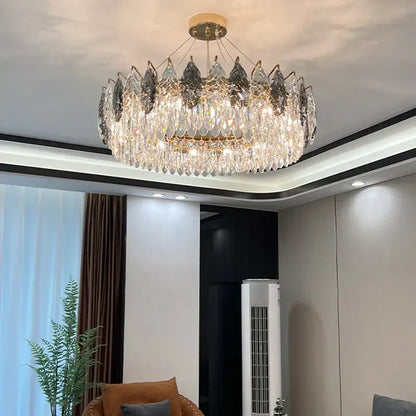 Luxury gold and gray crystal chandelier living room lighting