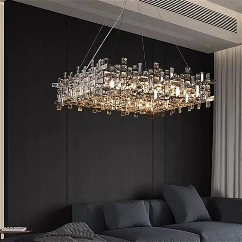 Modern rectangular gold crystal chandelier for dining room
