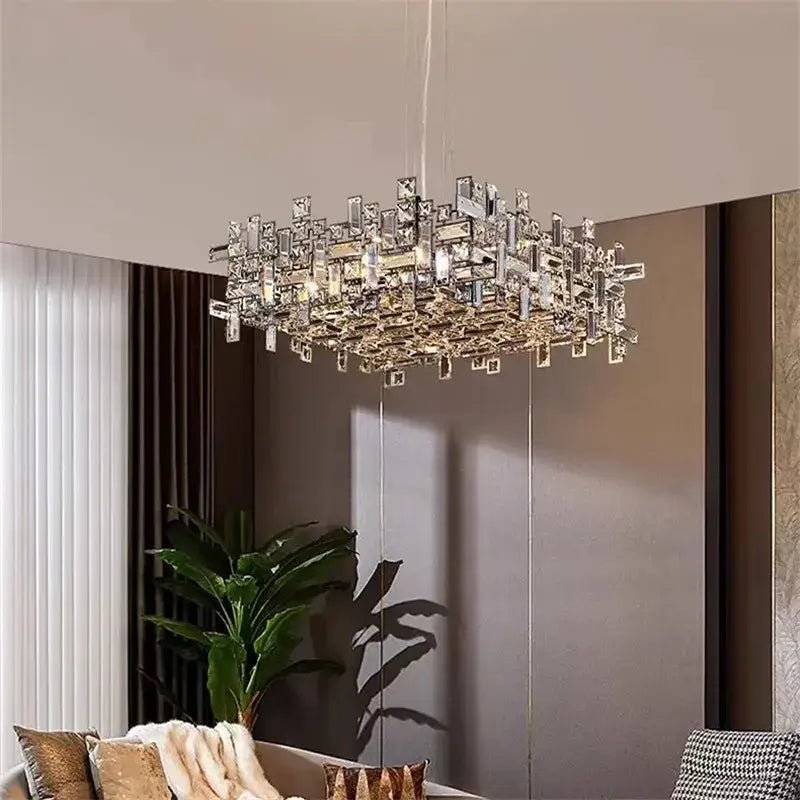 Modern rectangular gold crystal chandelier for dining room