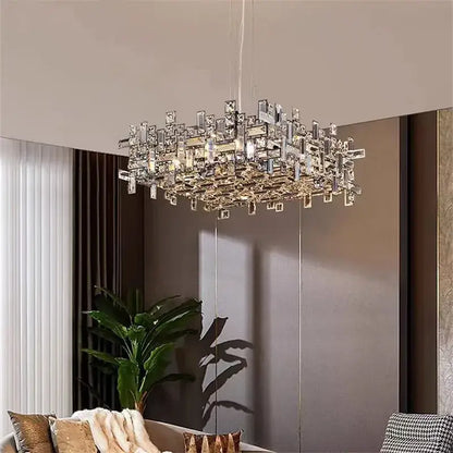 Modern rectangular gold crystal chandelier for dining room