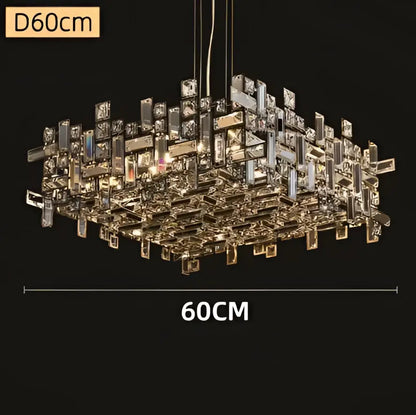 Modern rectangular gold crystal chandelier for dining room
