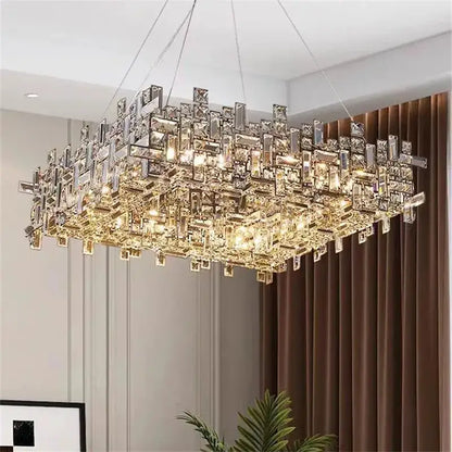 Modern rectangular gold crystal chandelier for dining room