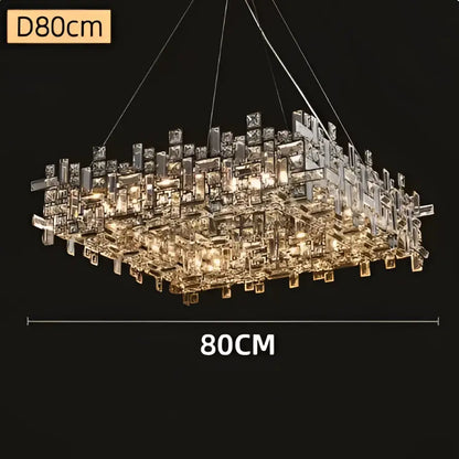 Modern rectangular gold crystal chandelier for dining room