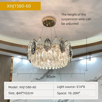 Luxury gold and gray crystal chandelier living room lighting