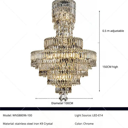 Modern luxury multi tiered crystal chandelier living room lighting