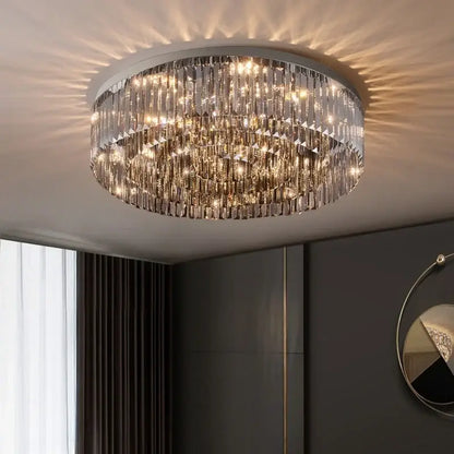 Luxury tiered chrome crystal chandelier for living room
