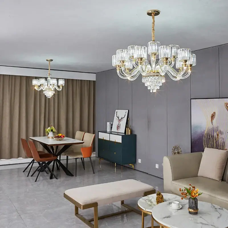crystal chandelier gold glass prism lamp for living room