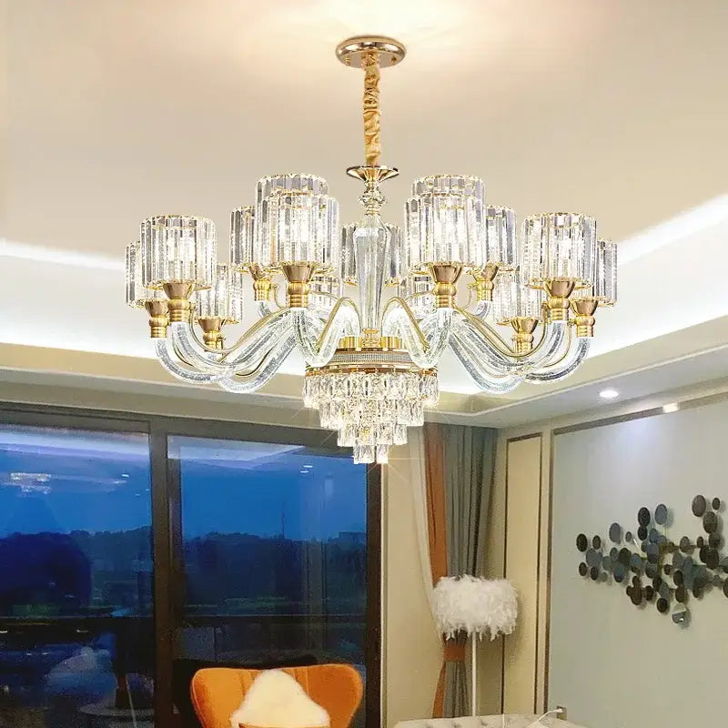 crystal chandelier gold glass prism lamp for living room