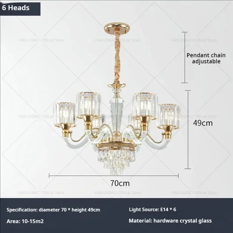 crystal chandelier gold glass prism lamp for living room