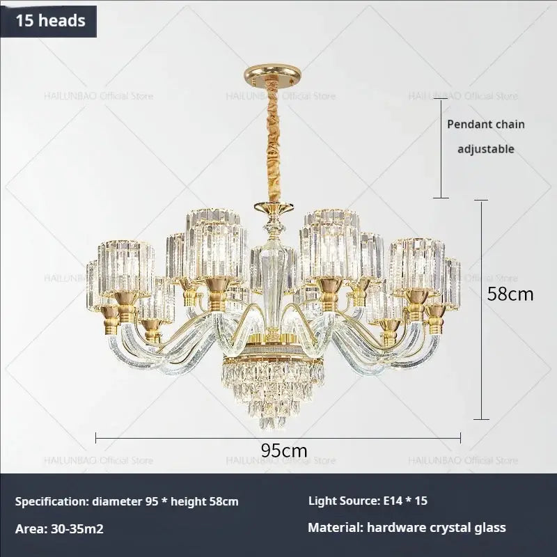 crystal chandelier gold glass prism lamp for living room
