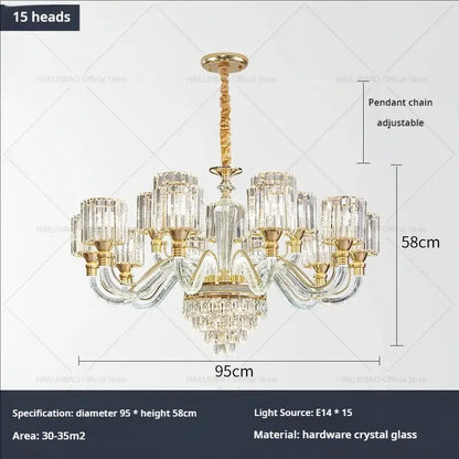 crystal chandelier gold glass prism lamp for living room