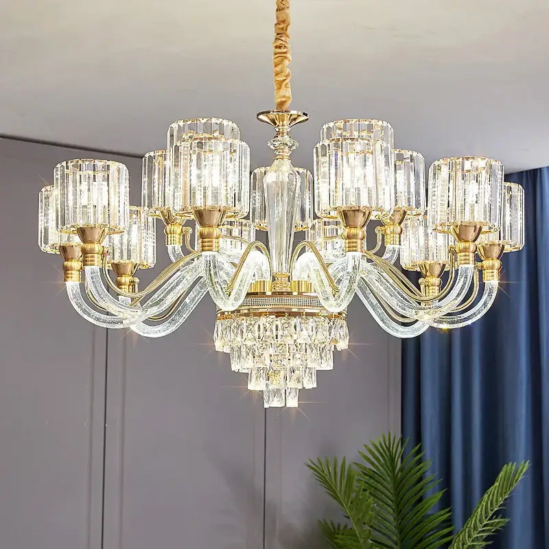 crystal chandelier gold glass prism lamp for living room