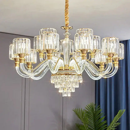 crystal chandelier gold glass prism lamp for living room
