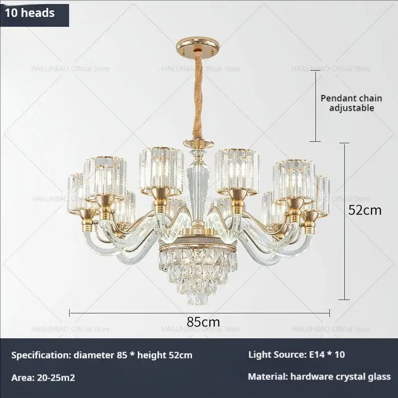 crystal chandelier gold glass prism lamp for living room
