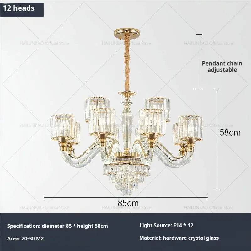 crystal chandelier gold glass prism lamp for living room