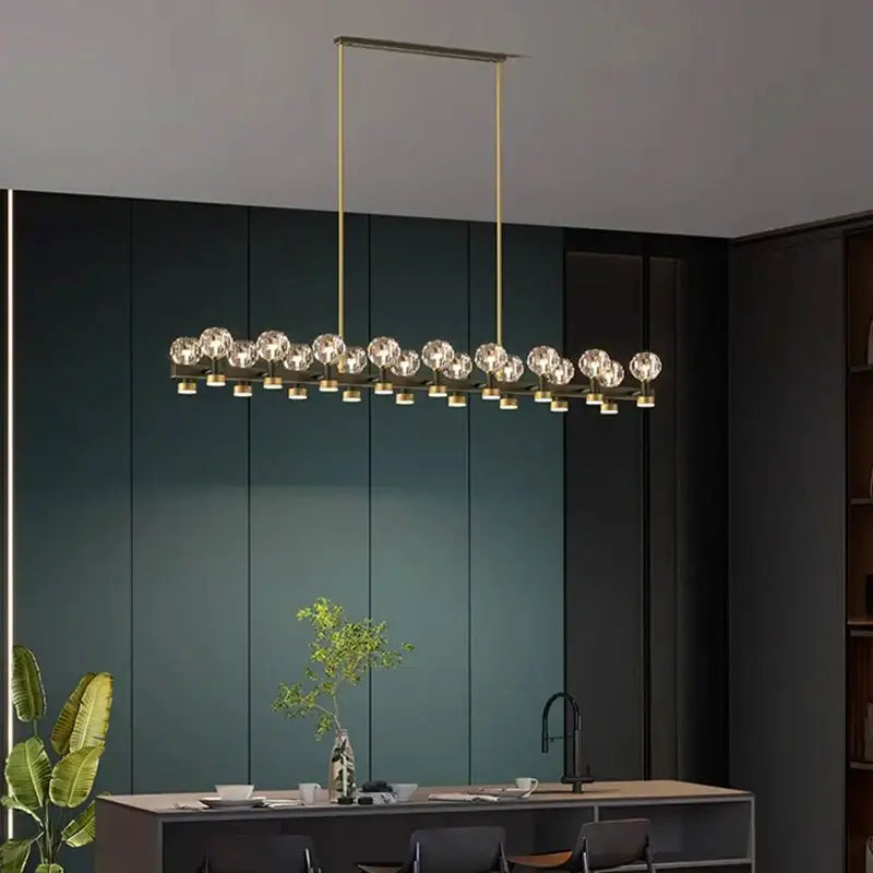 crystal chandelier gold linear dining room globe light