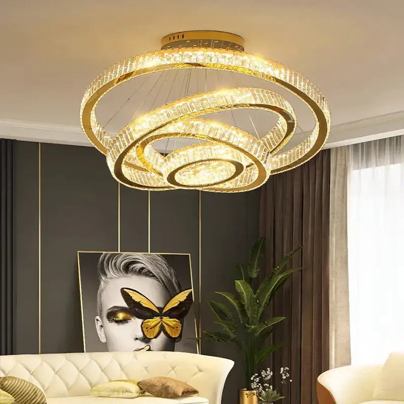 Golden spiral crystal chandelier living room pendant light