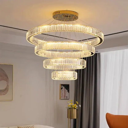 Golden spiral crystal chandelier living room pendant light