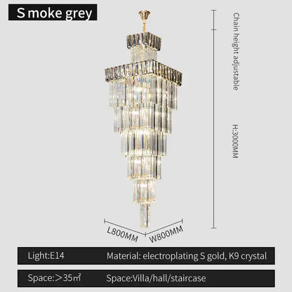 Luxury gold crystal chandelier staircase pendant light
