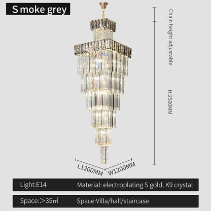 Luxury gold crystal chandelier staircase pendant light