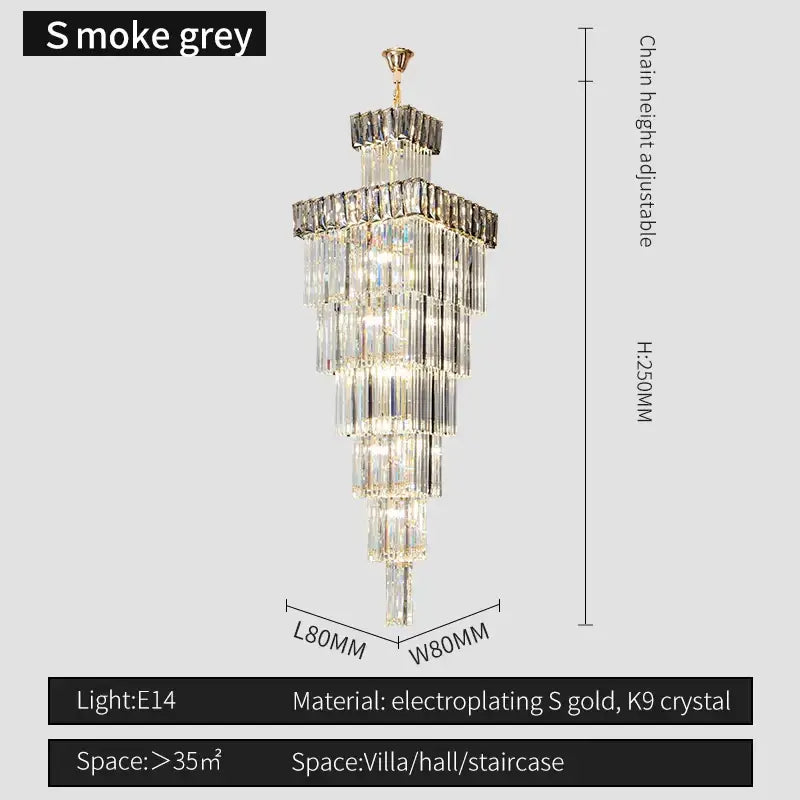 Luxury gold crystal chandelier staircase pendant light