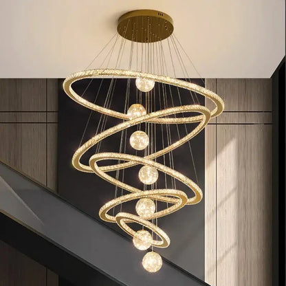 Golden spiral ring crystal chandelier living room light