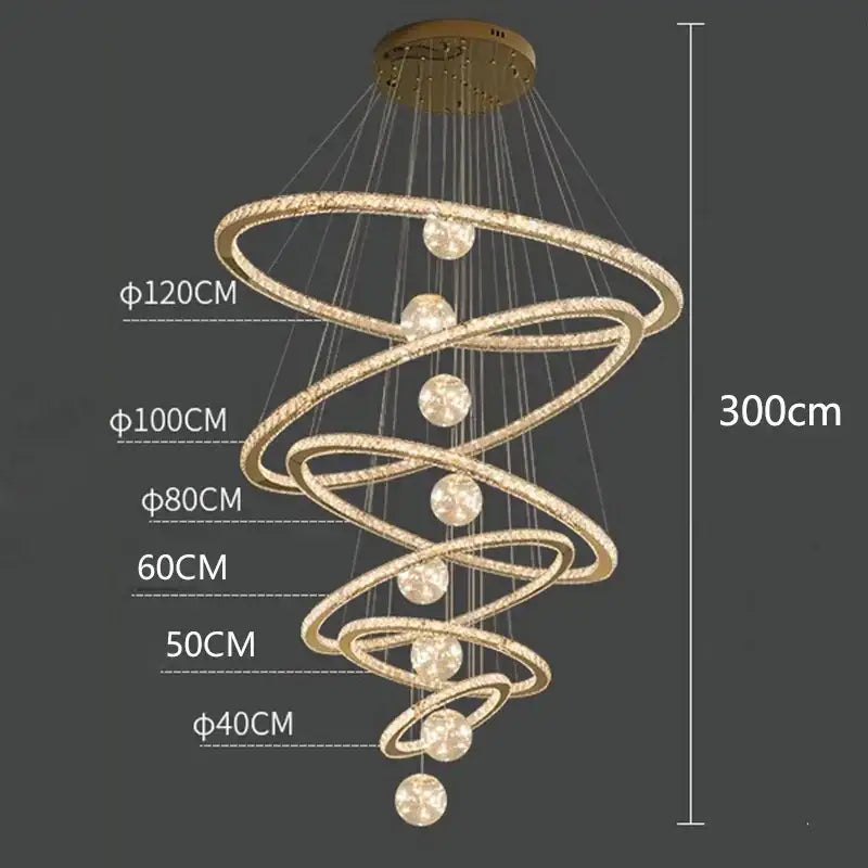 Golden spiral ring crystal chandelier living room light