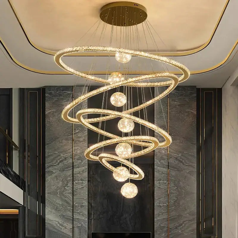 Golden spiral ring crystal chandelier living room light