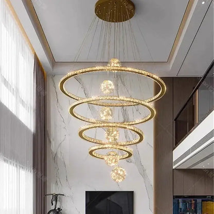Golden spiral ring crystal chandelier living room light