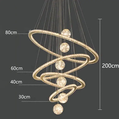 Golden spiral ring crystal chandelier living room light