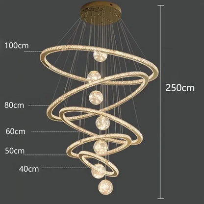 Golden spiral ring crystal chandelier living room light