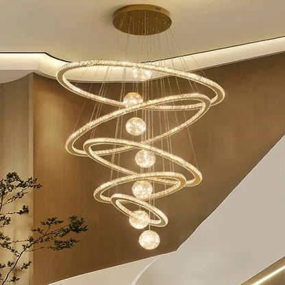 Golden spiral ring crystal chandelier living room light