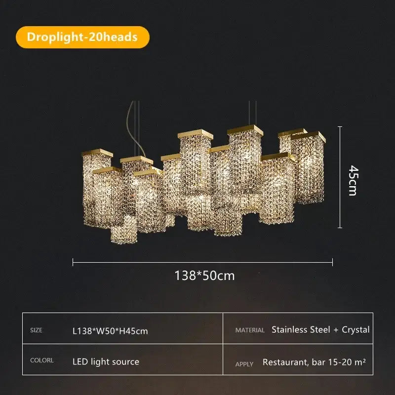 Modern gold crystal chandelier dining room island light