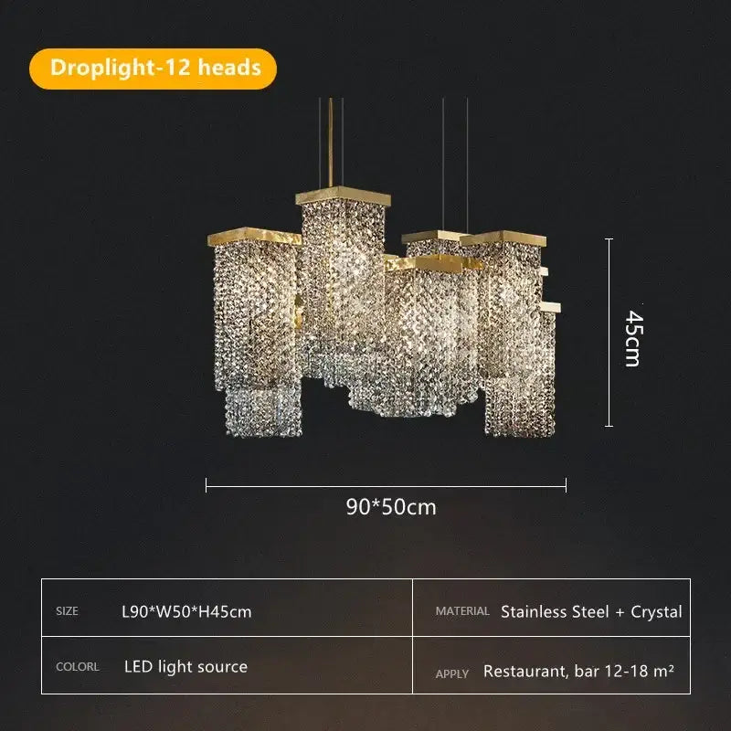 Modern gold crystal chandelier dining room island light