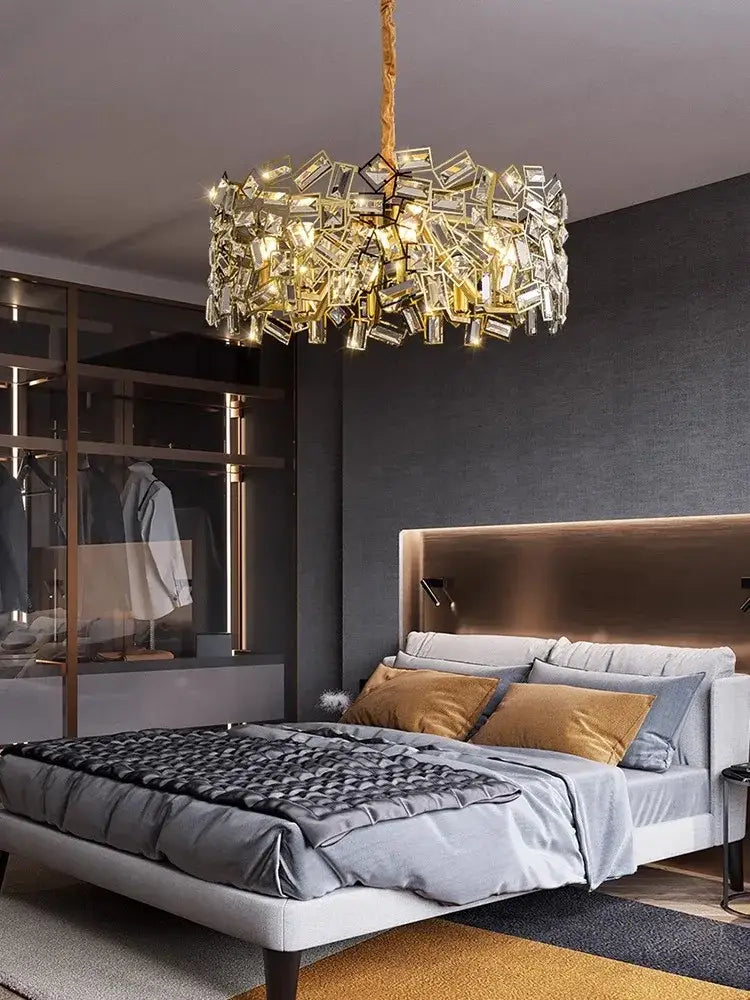Modern gold crystal chandelier for bedroom decor